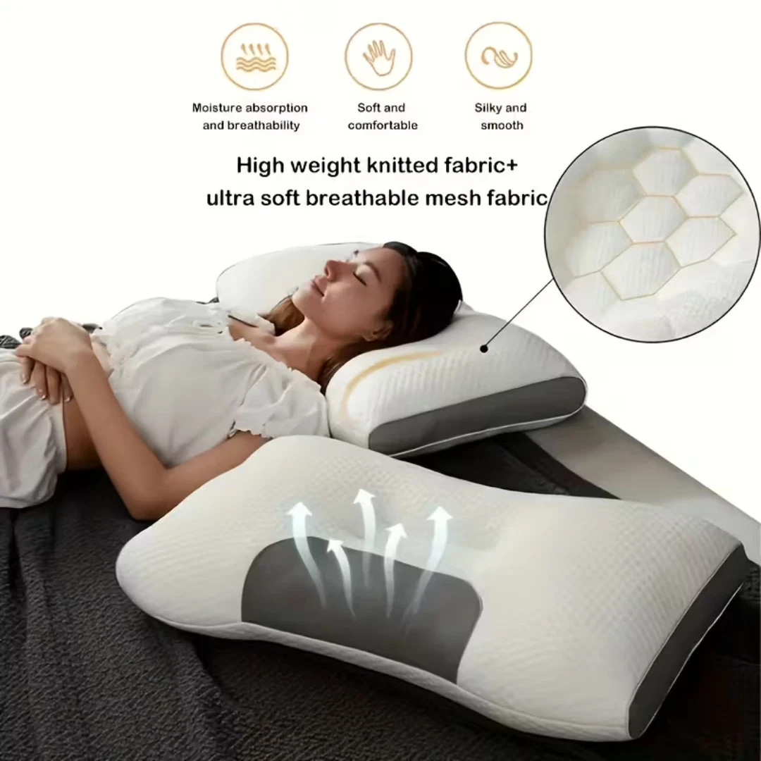 2 PCS ERGONOMIC NECK PILLOW HELP MASSAGE, SOFT, ADJUSTABLE SLEEPING 100%