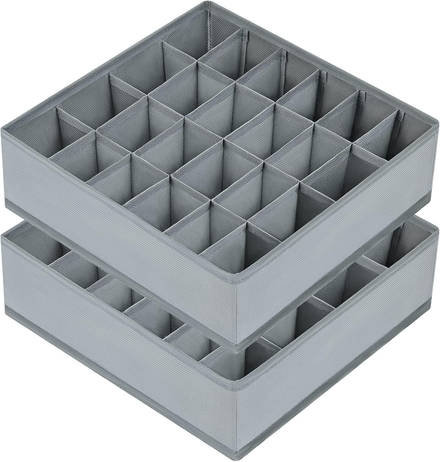 Sock Drawer Organizer Divider, 2 Packs, 24 Cell Storage for Socks, Ties, Belts