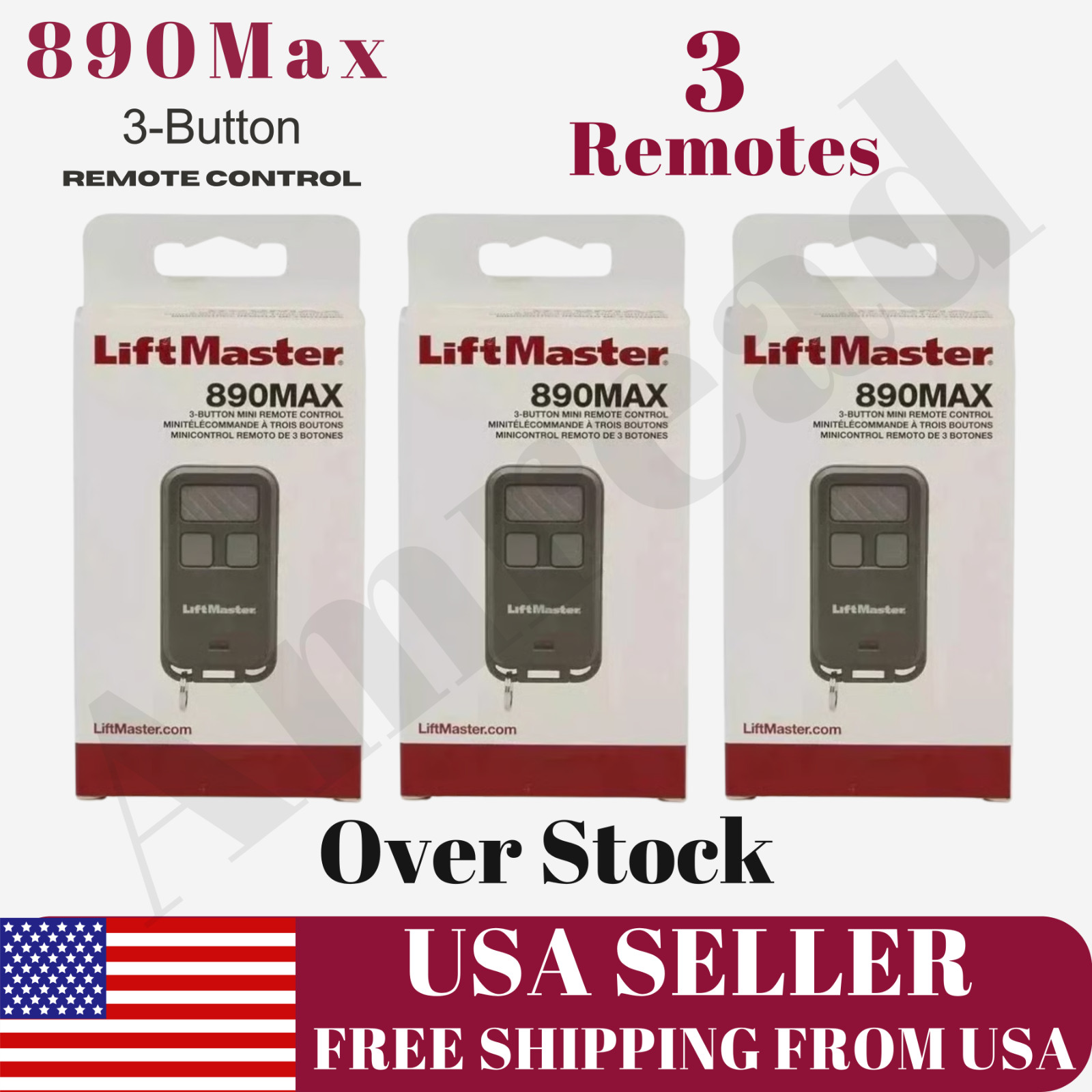 3 Pack LiftMaster 890MAX Mini Keychain Garage Door Openers Security+ 2.0
