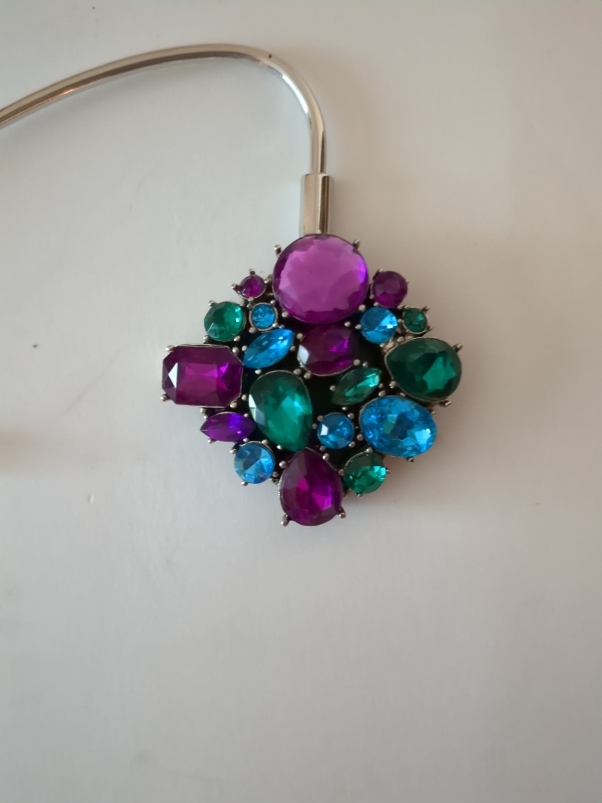 Glittering Peacock Colors Faux Gems Purse Hanger 4 Prongs Per Gem.