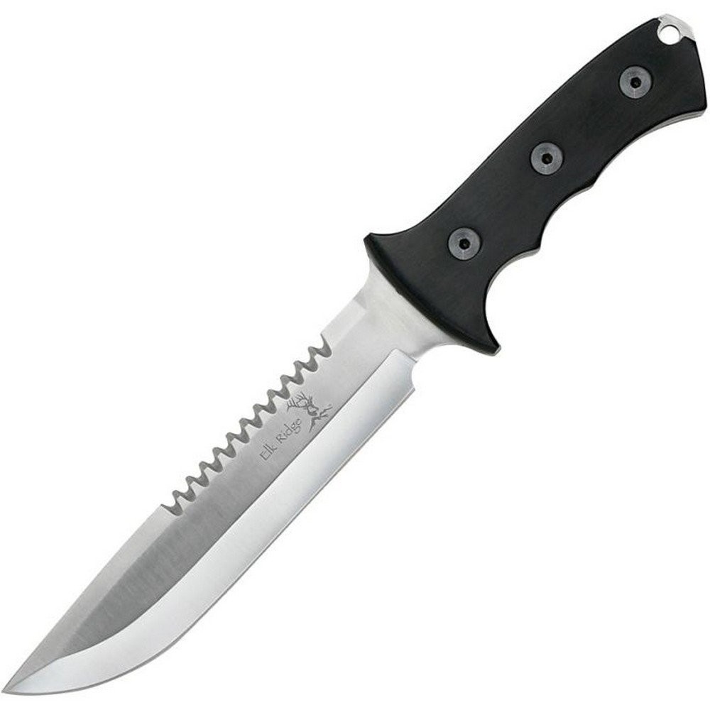 Elk Ridge Hunter Fixed Knife 7.5" Sawback 3Cr13 Steel Blade Wood Handle - ER082