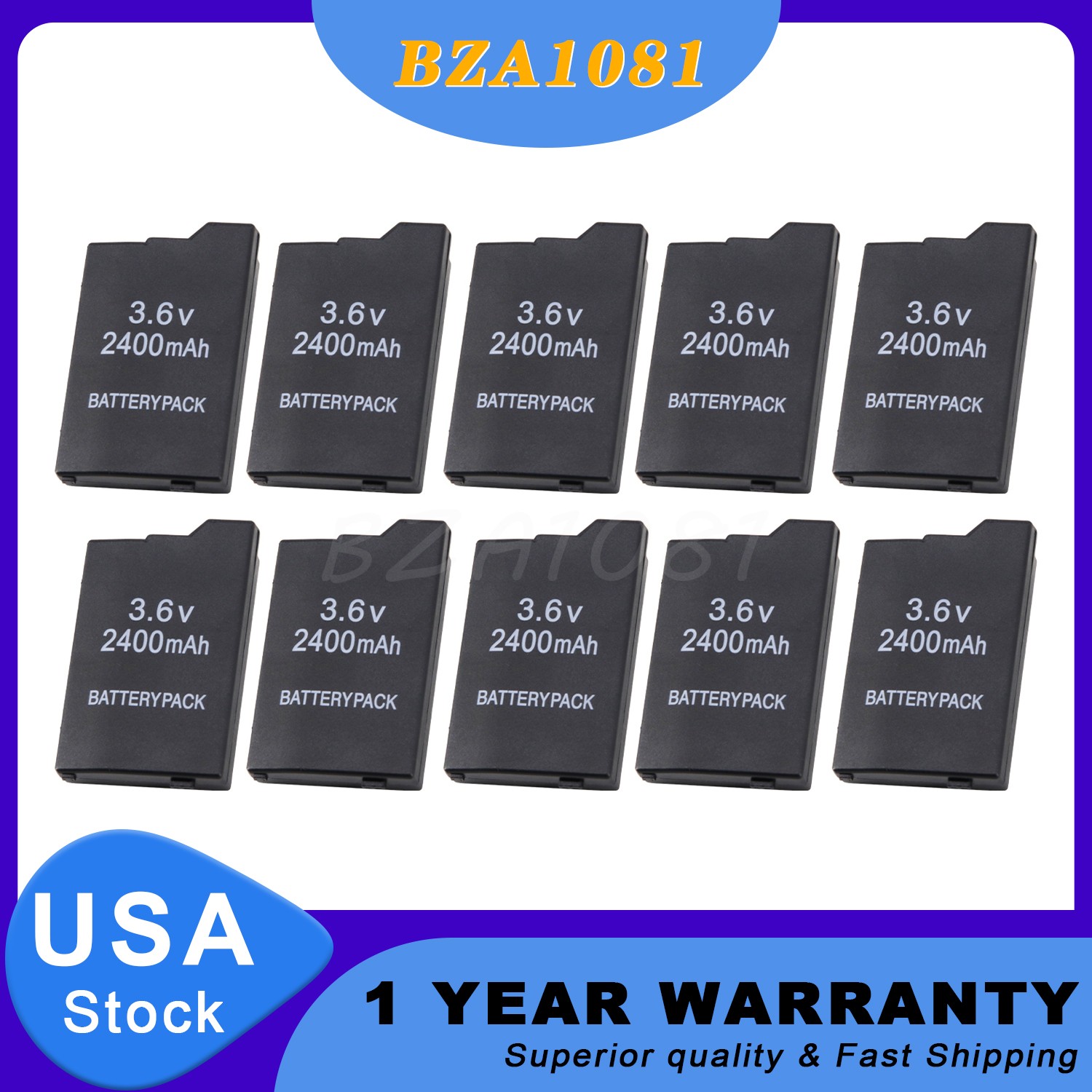 10PCS Rechargeable Replace Battery 2400mAh 3.6V For Sony PSP Slim 2000 2001 3000