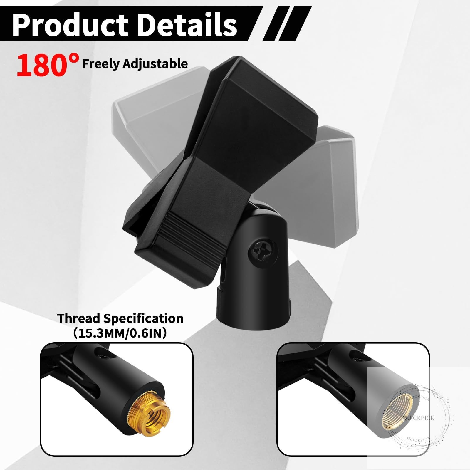 4 Pack Universal Adjustable Mic Clips for Stands, Wireless Microphone Holder