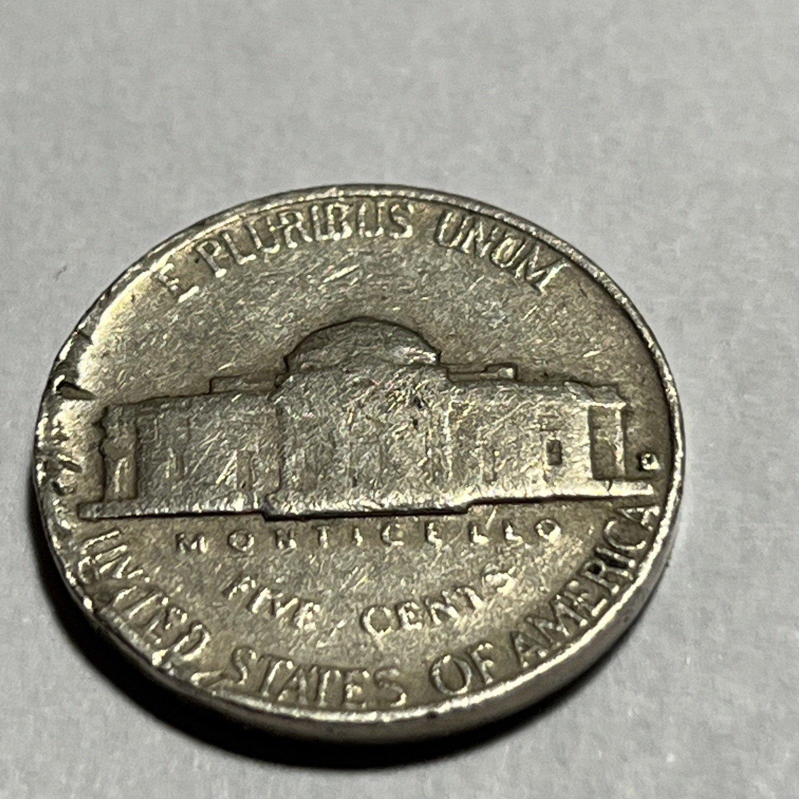 1964 D Roosevelt Nickel Errors Strike Through Grease & Rim Damage