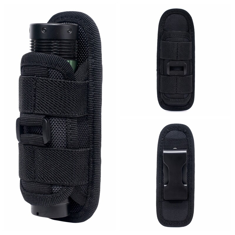 LED Flashlight Lining 360° Rotating Torch Holster Black Nylon Clip