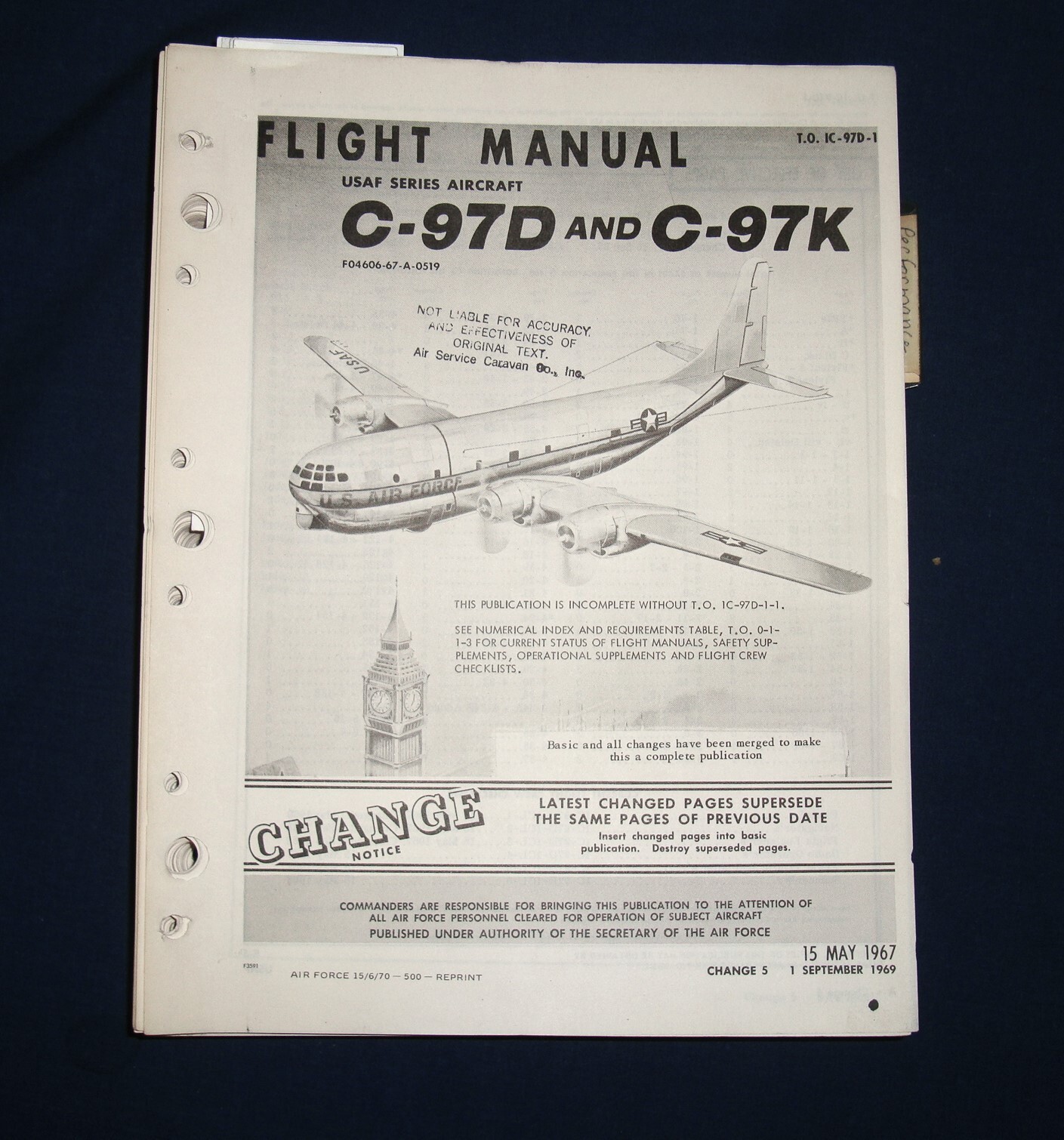 Original Boeing C-97D, C-97K Stratofreighter 1969 Pilot's Handbook Flight Manual