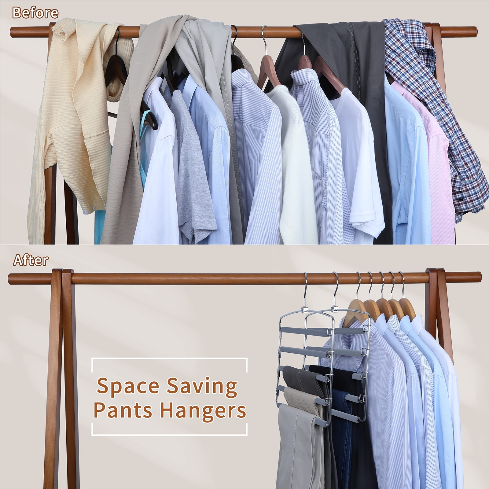 Pants Hangers Space Saving 3-Pack Swing Arm Pants Organizer for Closet Non-Sl...