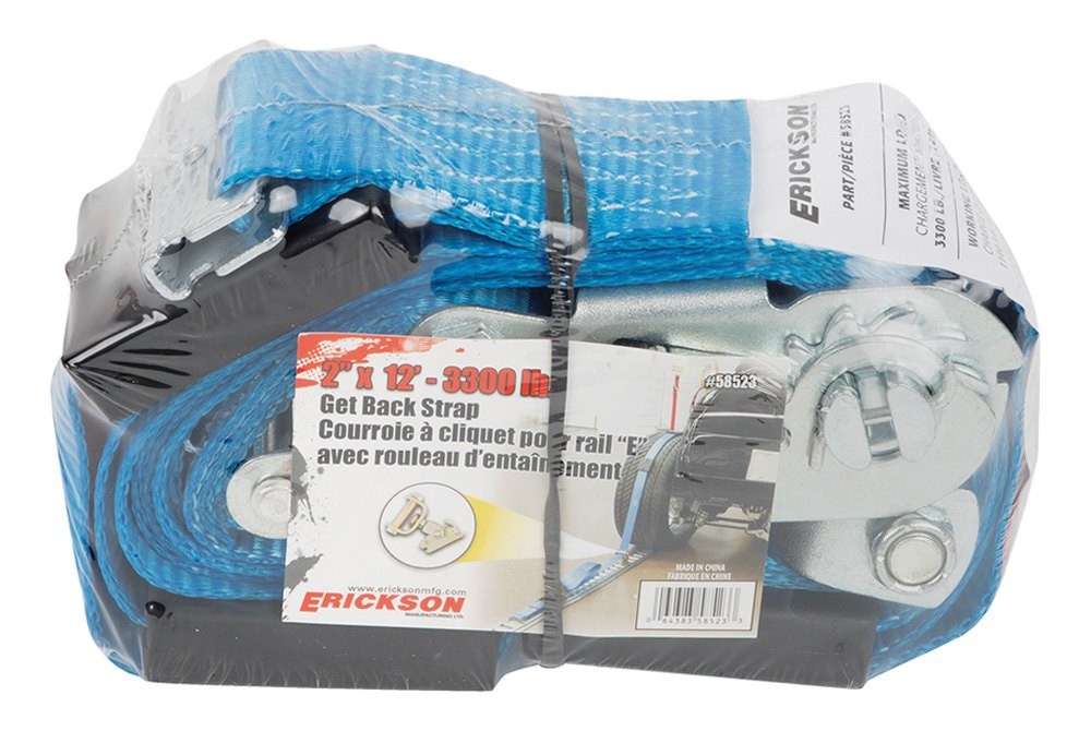 Erickson 2" x 12' 3300 lb Adjustable Tire Strap w E-Track Roller Idler Fitting