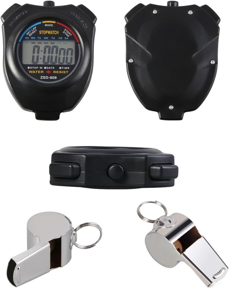 Silent & Portable Digital Stopwatch Timer + Whistle - Perfect for Coaching