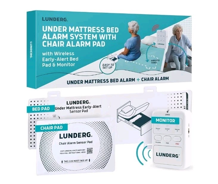 Lunderg Undermattress Bed Alarm for Elderly Adults & Chair Alarm Set - Wireless