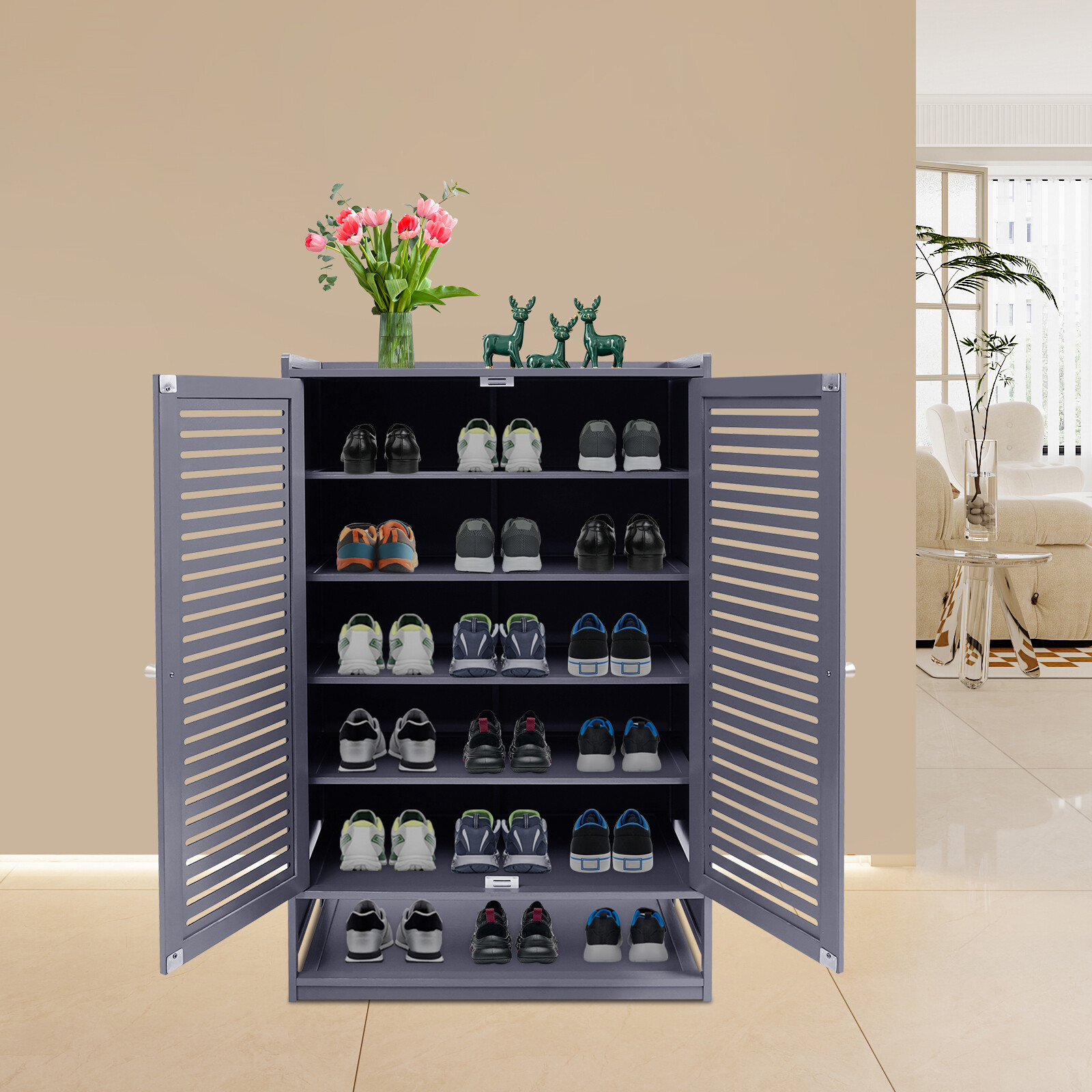 37.4''Tall Shoe Storage Cabinet 7-Tier Sneaker Organizer with Doors for Entryway