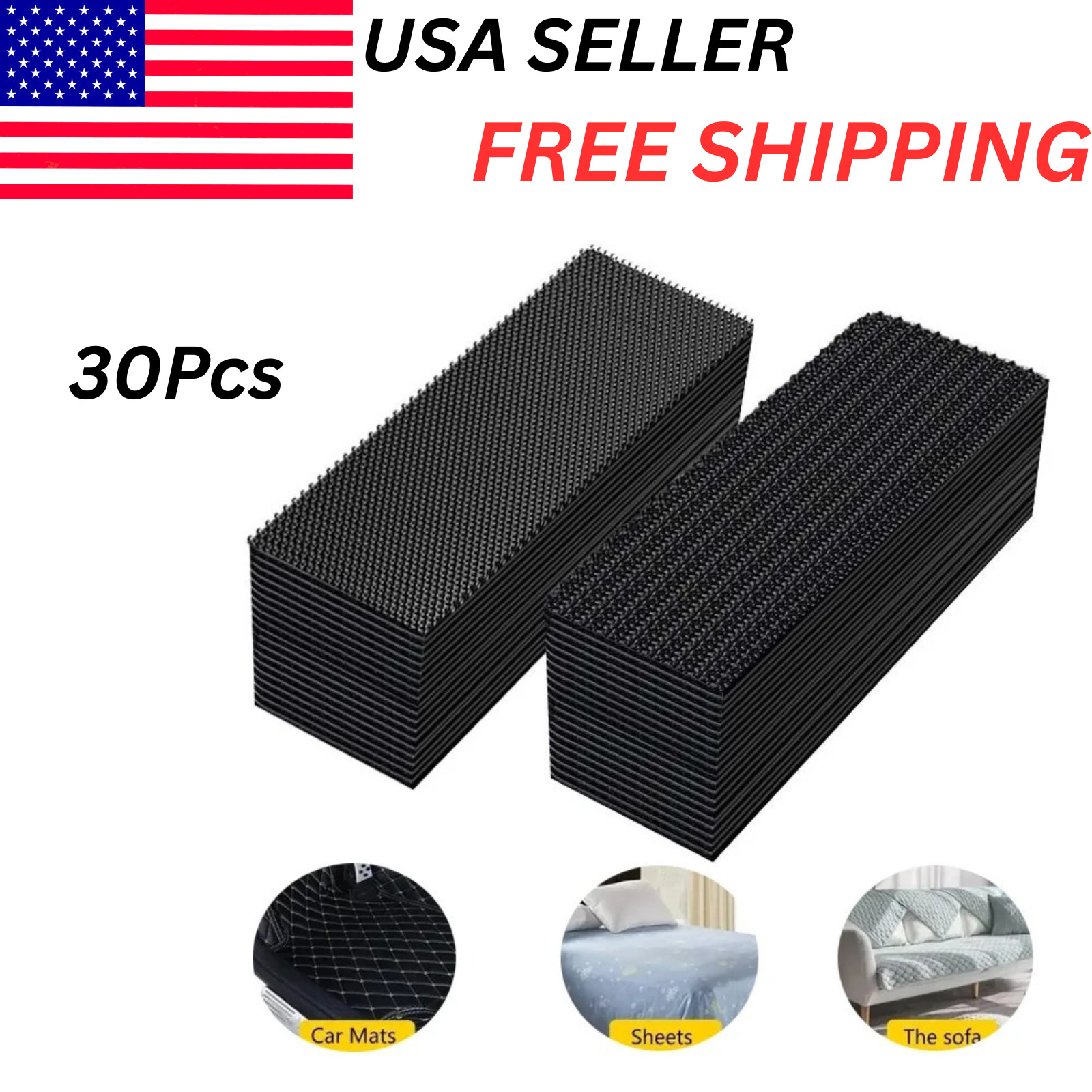 30Pcs Self Adhesive Hook Loop Strips Black Heavy Duty Sticky Back Tape Fastener