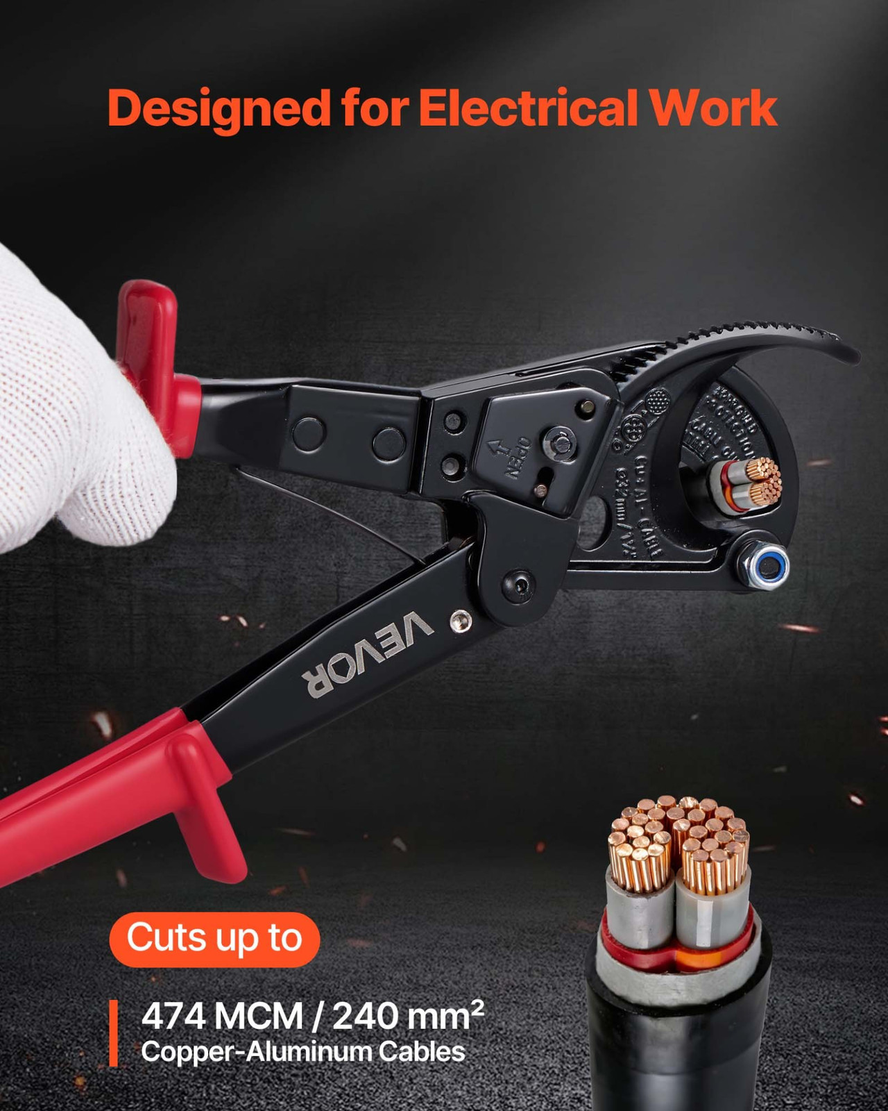 Ratcheting Cable Cutter 474 MCM Heavy Duty Copper Aluminum Wire Cutter Tool