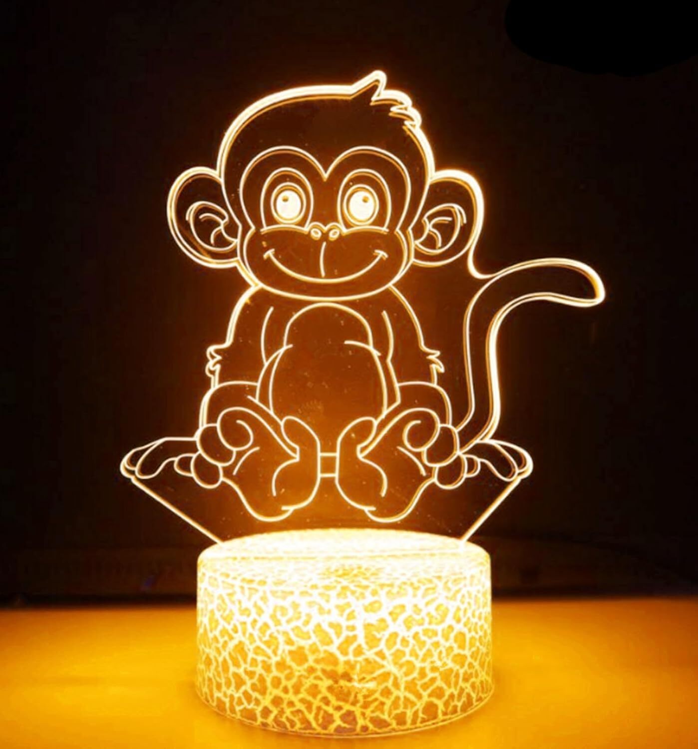 3D Monkey Night Light Lamp Illusion 7 Color Changing Touch Table Desk Decoration