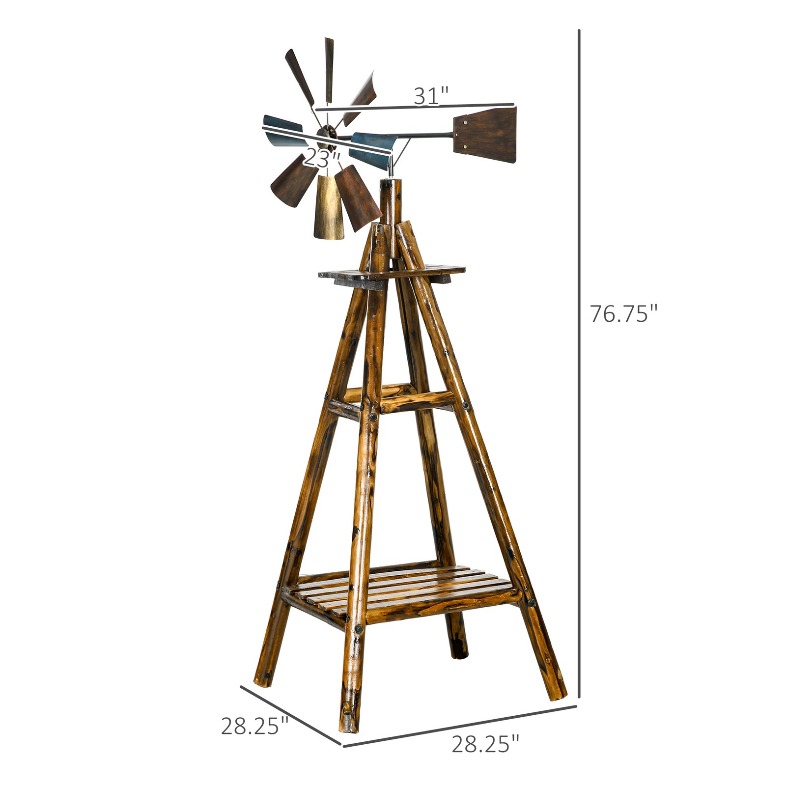 Outsunny Windmill Weathervane with Bottom Shelf Weather Vane, Stained Wood