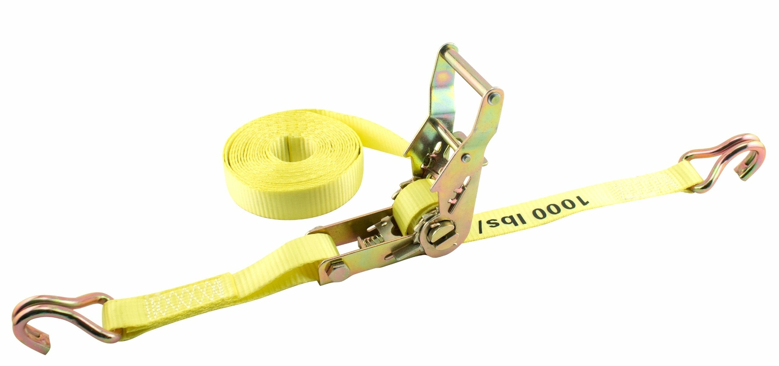 Erickson 01326 Yellow 1" x 25' Medium Duty Ratcheting Tie-Down Strap, 3000 lb Lo