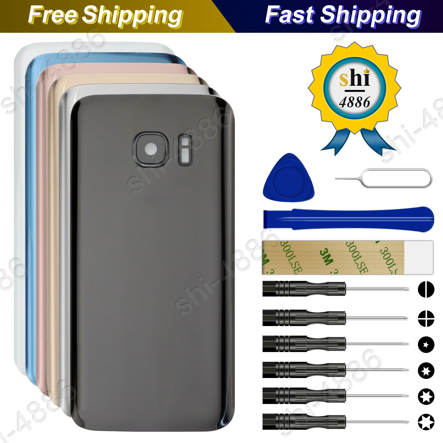 For Samsung Galaxy S7/S7 Edge Replacement Back Glass+Camera Lens Cover+Tool