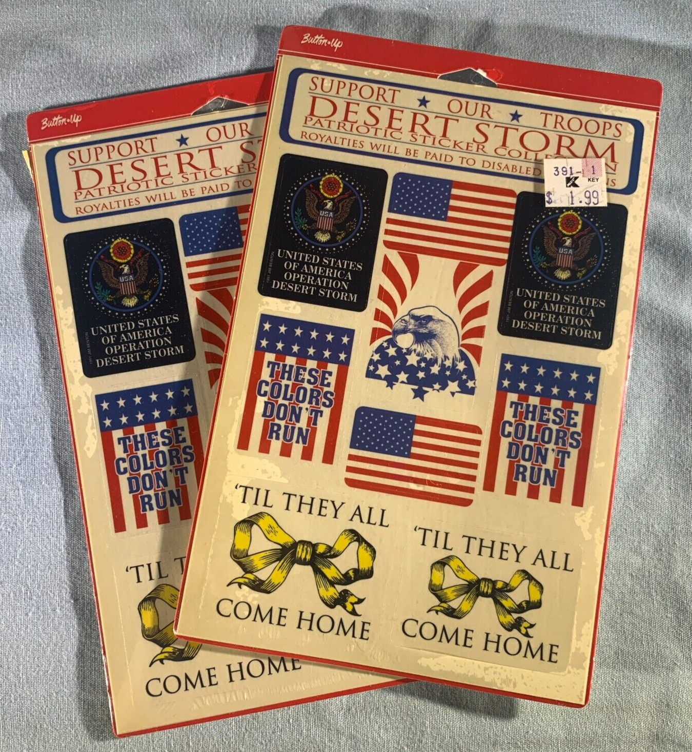 BUTTON-UP SUPPORT OUR  TROOPS DESERT STORM STICKER COLLECTION VTG 2 PACK LOT NOS