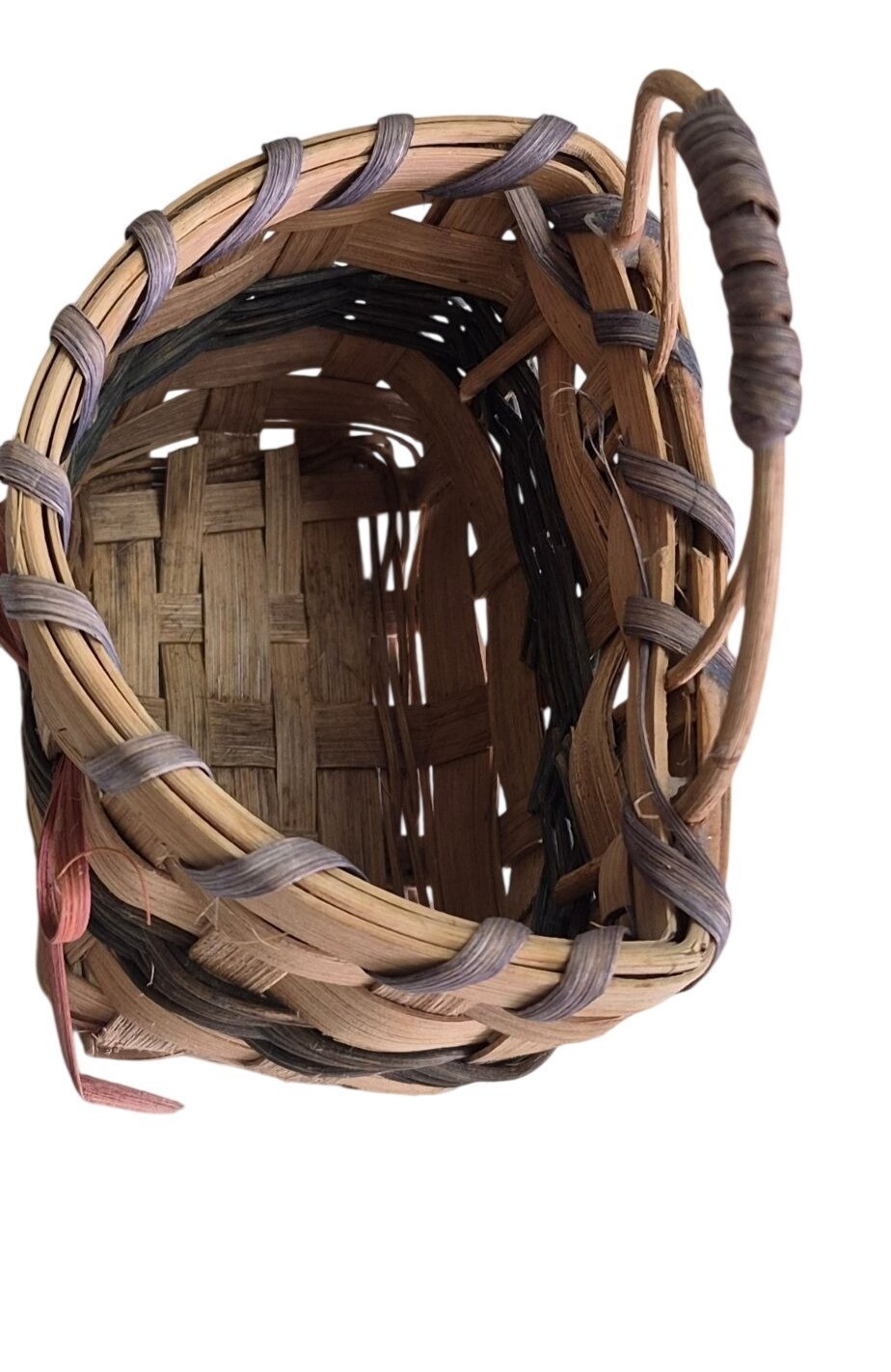 Woven Stripe Basket Dual Handle & Decorative Bow