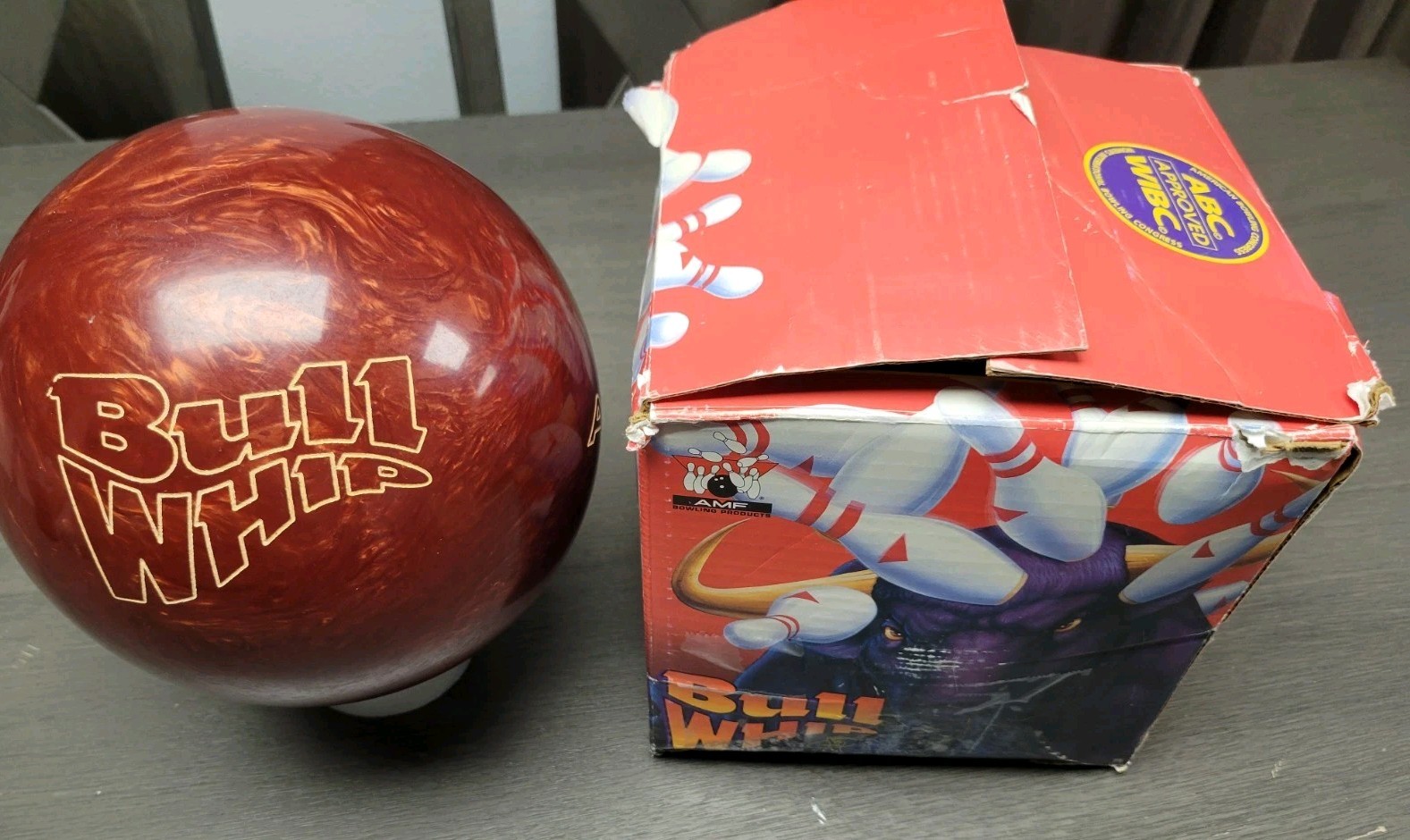 Original Undrilled New AMF BULL WHIP Red Pearl Bowling Ball NEW W/BOX Very Rare