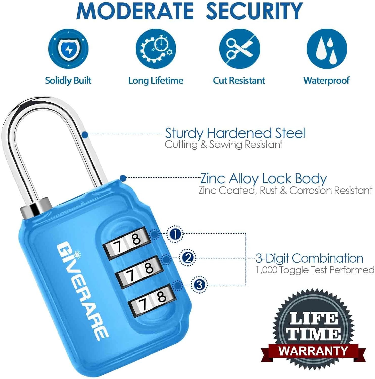 GIVERARE 2 Pack Combination Lock, 3-Digit Padlock Keyless, Small, Blue+Red