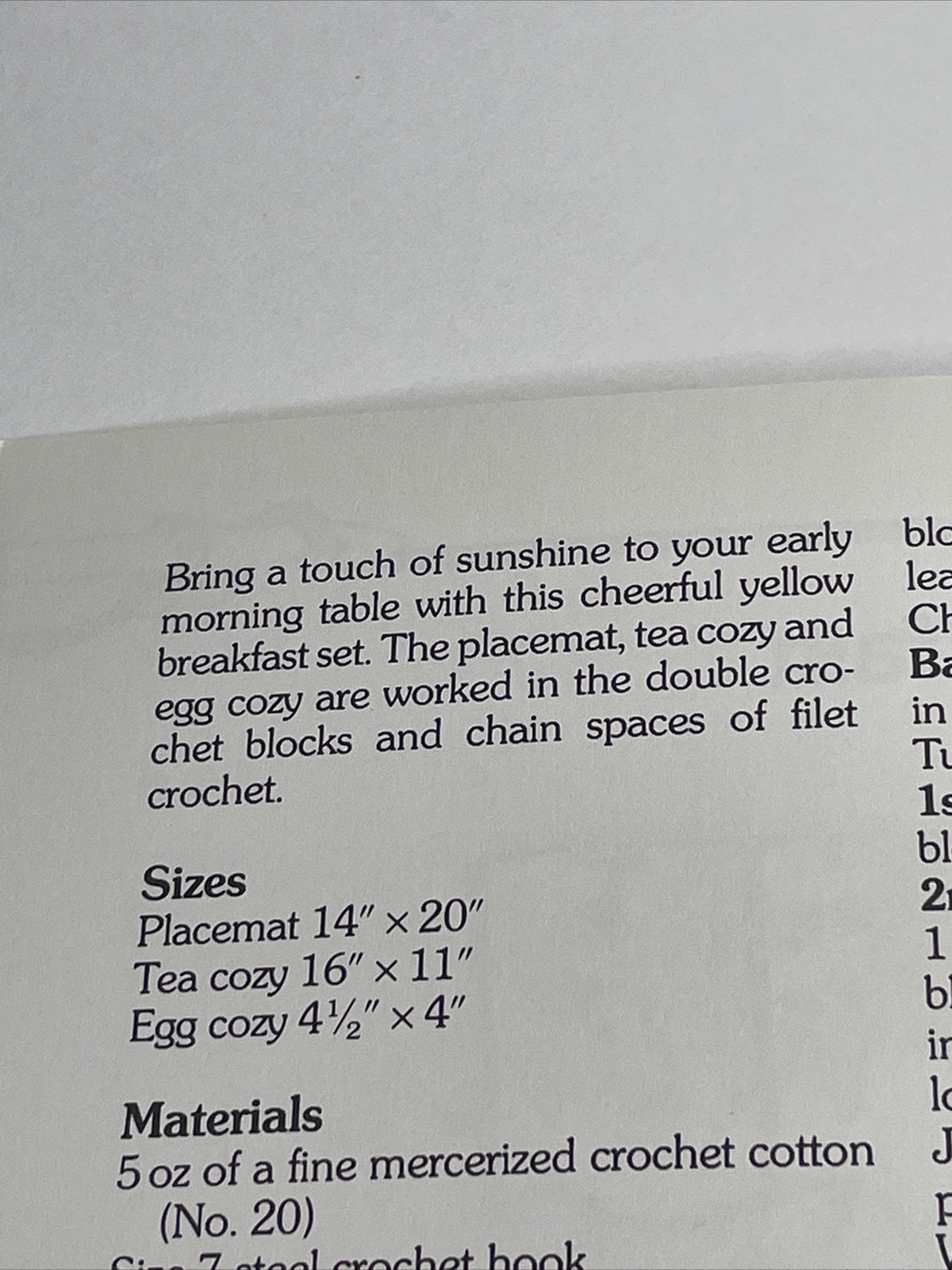 Marshall Cavendish Sunshine Breakfast Placemat Tea Cozy Crochet Pattern