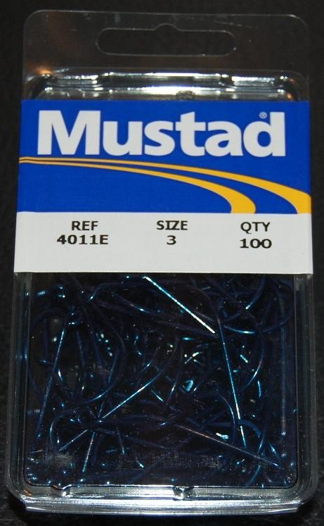 100 Mustad 4011E Blue Virginia Size 3 Hooks Turned Down Eye 4011DBU-03 Tautog