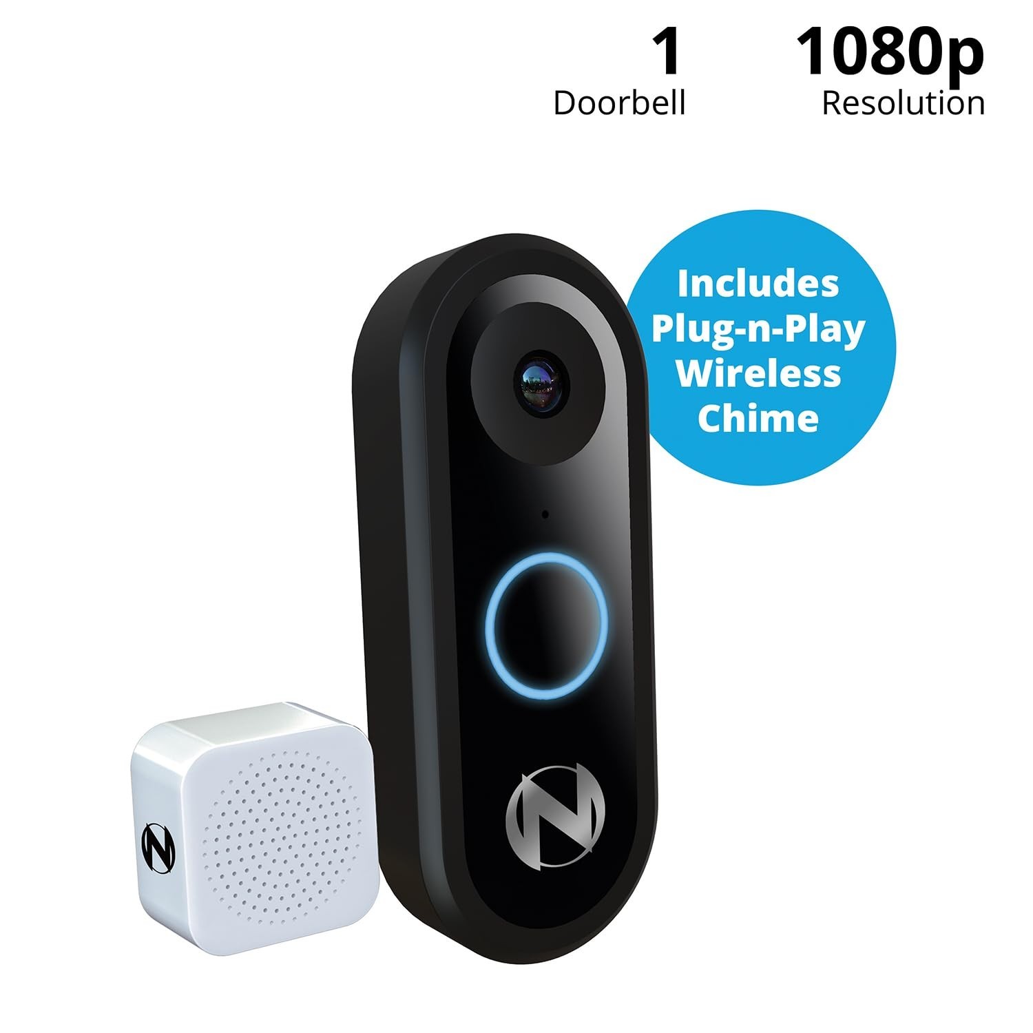1080p Wireless Video Doorbell with Mount & Chime - Smart Home Security Camera