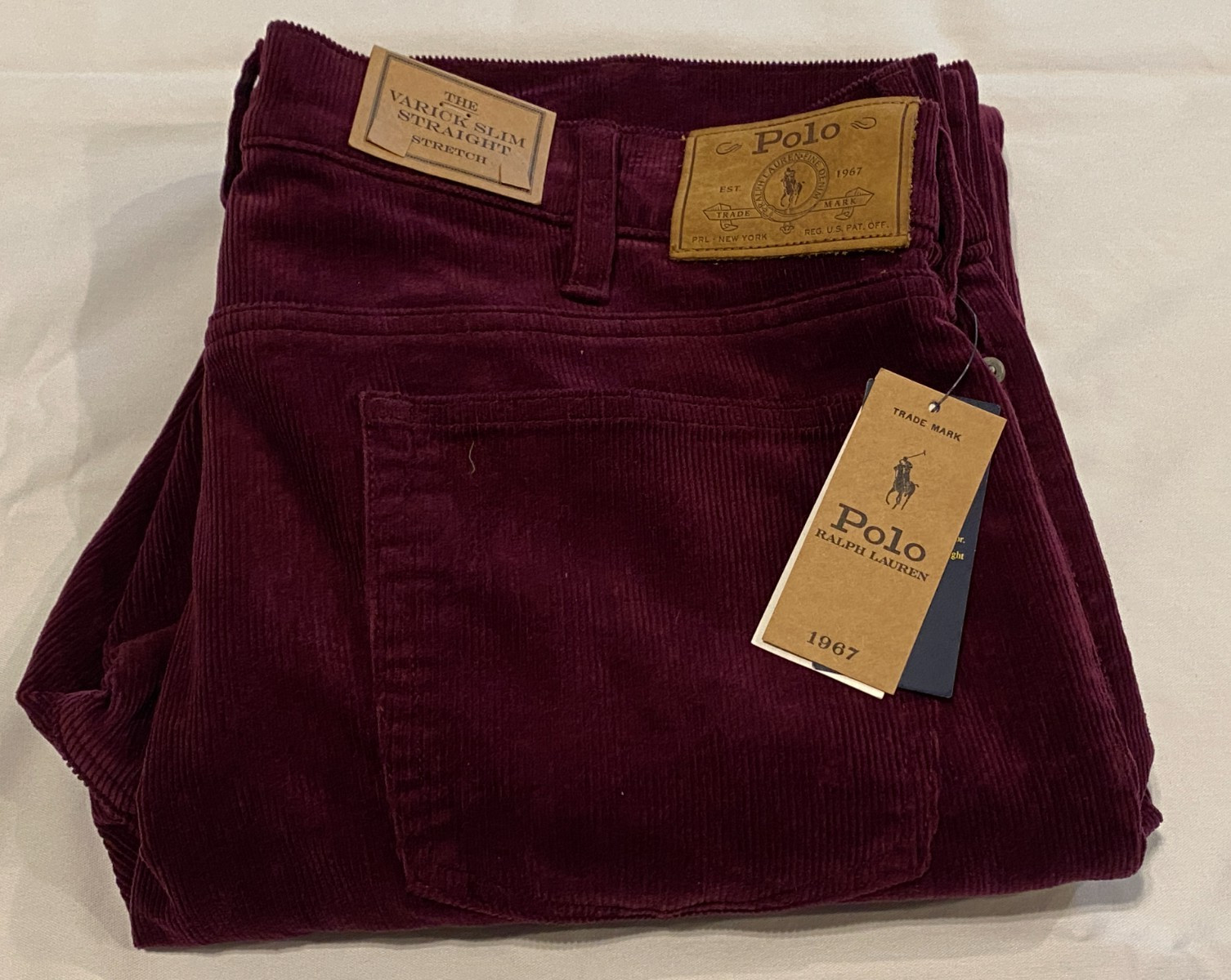 NWT- Polo Ralph Lauren Corduroy Pants Men's 36 x32 Varick Slim Straight Red-$125