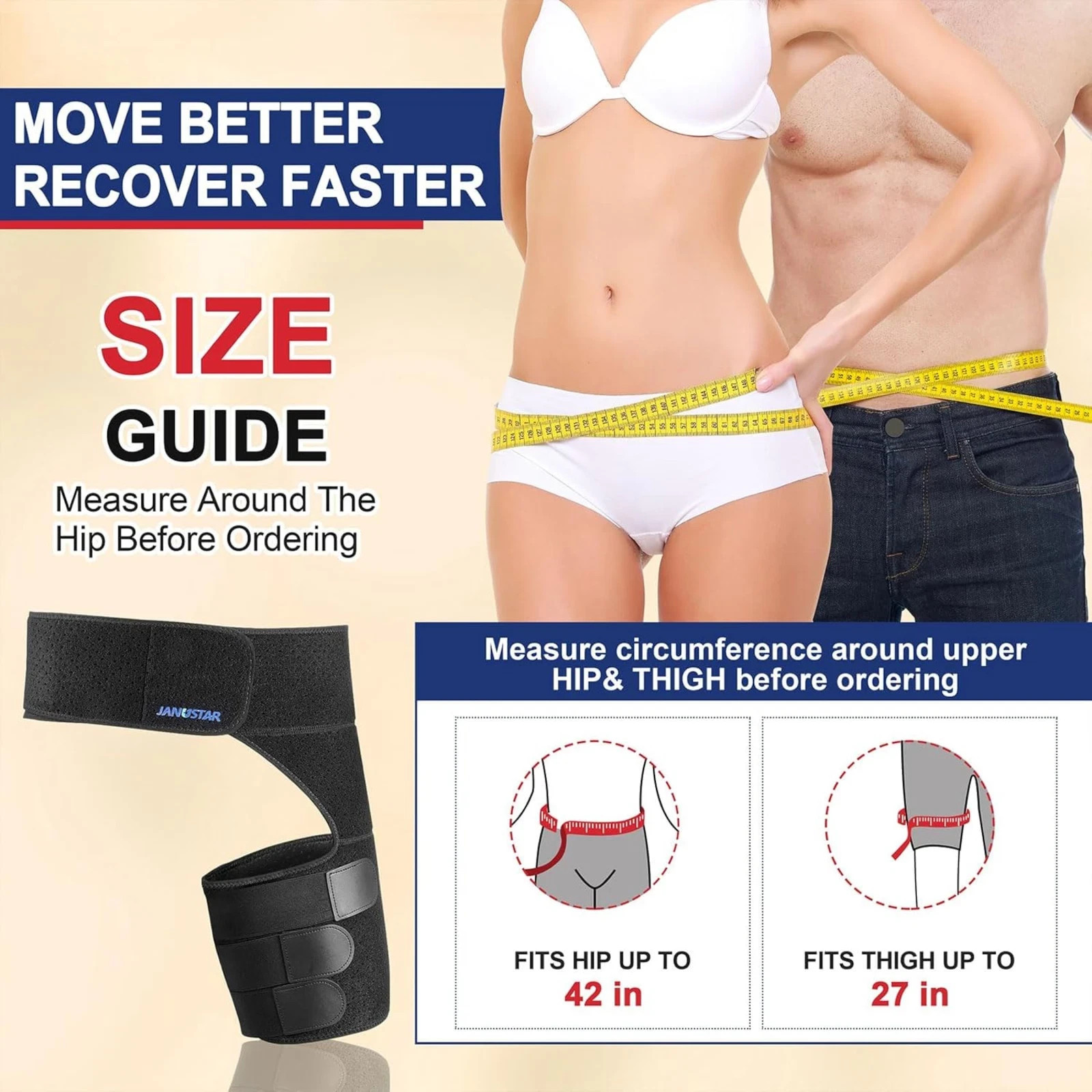 Hip Brace For Unisex Thigh, Groin, Hamstring Compression Sleeve One Size, Right