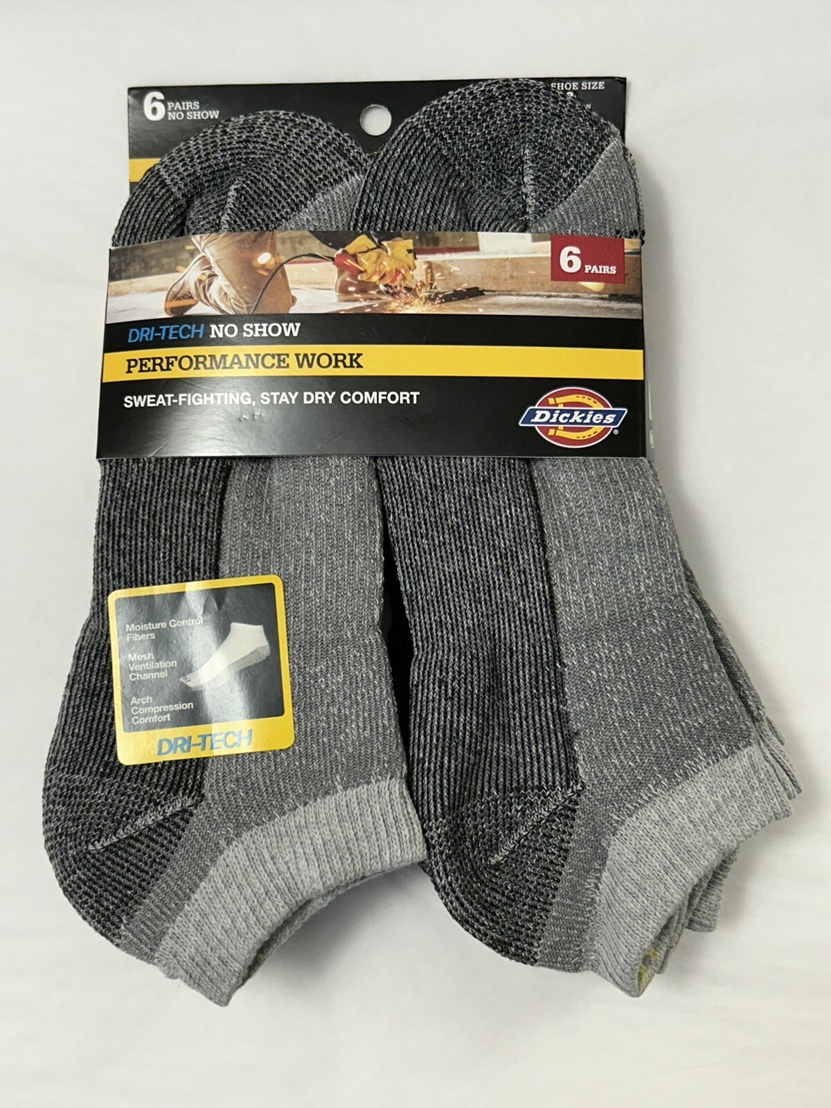 New Dickies Men’s Performance Work Dri-Tech No Show Socks 6-Pair Shoe Size 6-12