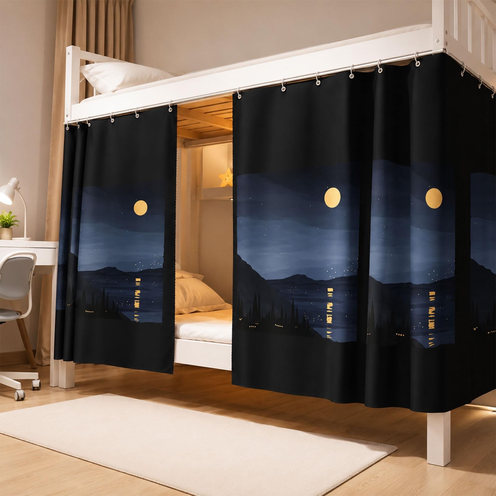 2 Panels Bottom Bunk Bed Curtains Privacy Dorm Loft Blackout Bed Curtain Deco...