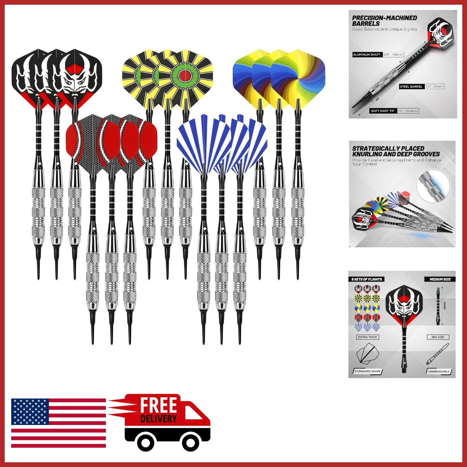 Complete Soft Tip Darts Set for Home and Tournaments - 15 Darts Included