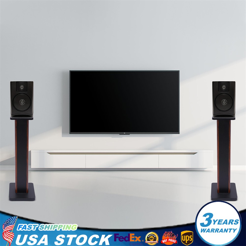 28" Wood Speaker Stands 1 Pair Yellow Sandalwood/Black Walnut for HiFi Bookshelf