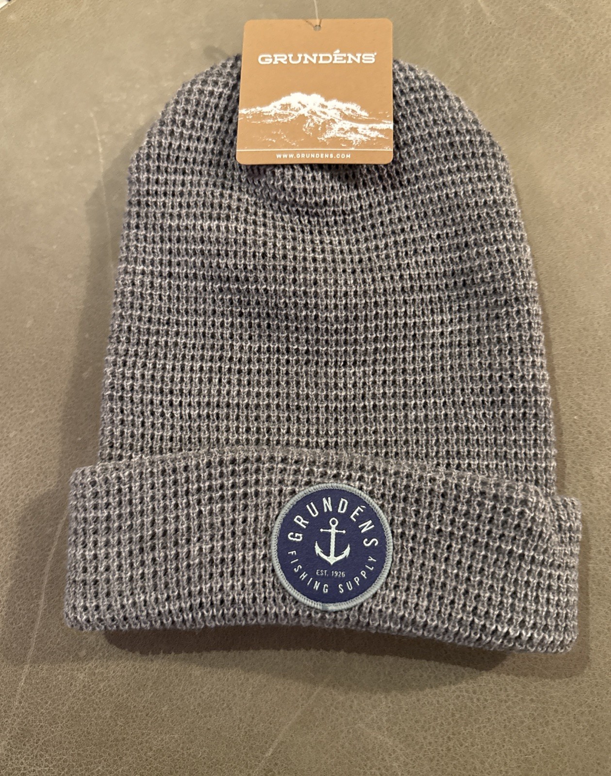Grundens Waffle Beanie Hat Anchor Logo Mens Womens Warm Winter Headwear One Size