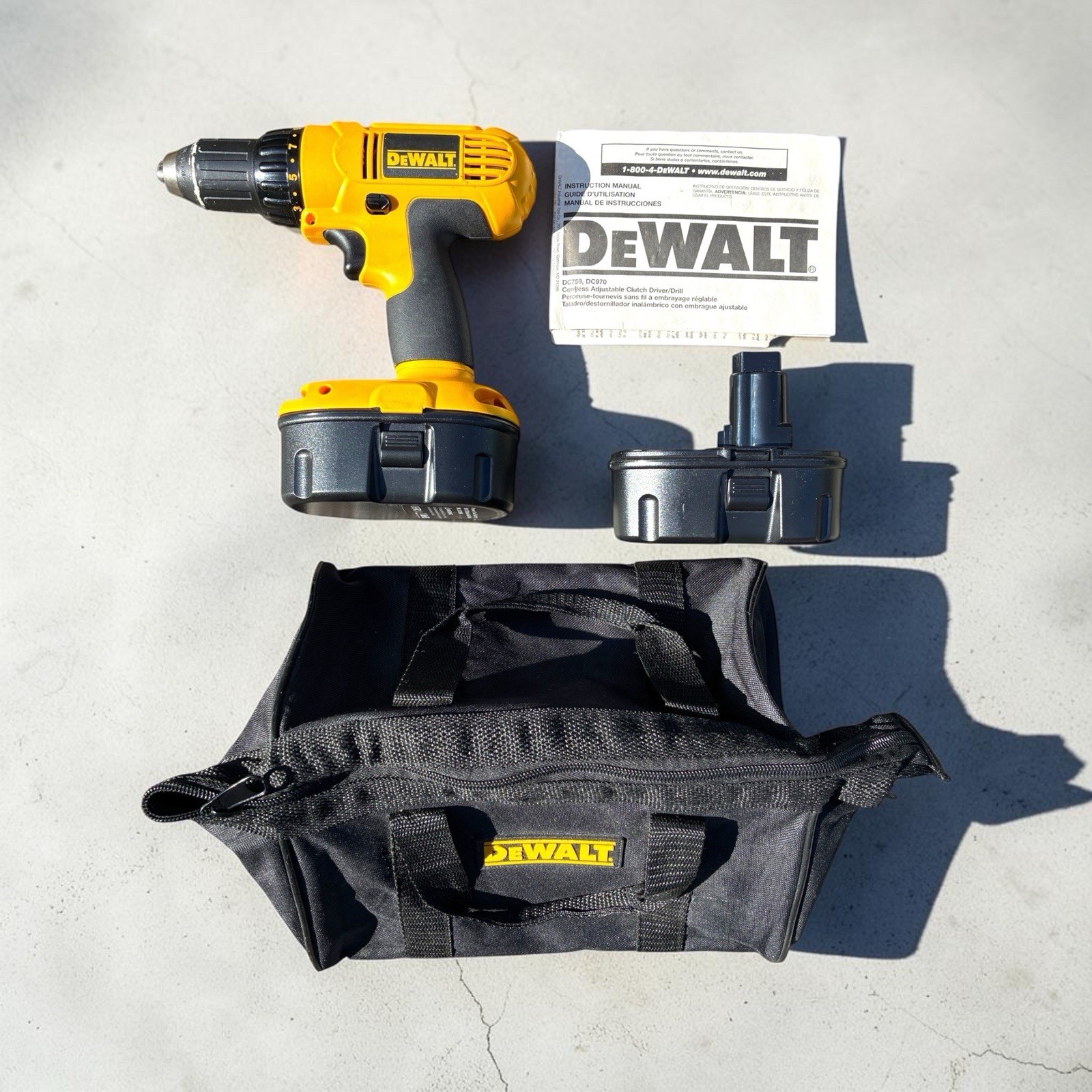 DeWalt 970 Cordless 1/2" Drill Driver with Two 3700 mAh Batteries + Storage Bag