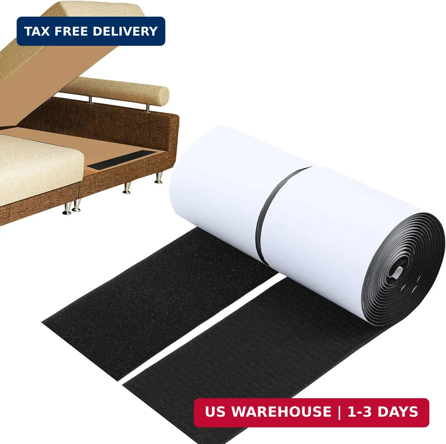 4 Inch Wide Hook and Loop Tape with Adhesive, Nylon Self Adhesive Heavy Duty Str