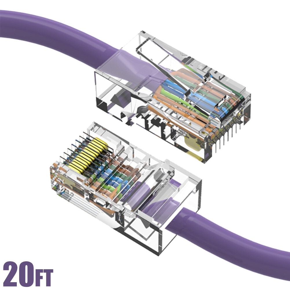20FT Cat5e RJ45 Ethernet LAN Network UTP Non-Booted Patch Cable Copper Purple