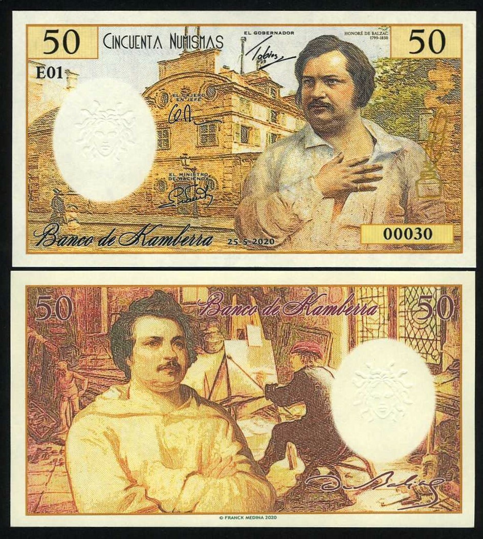 Kamberra, 50 Numismas, 2020, UNC Honoré de Balzac