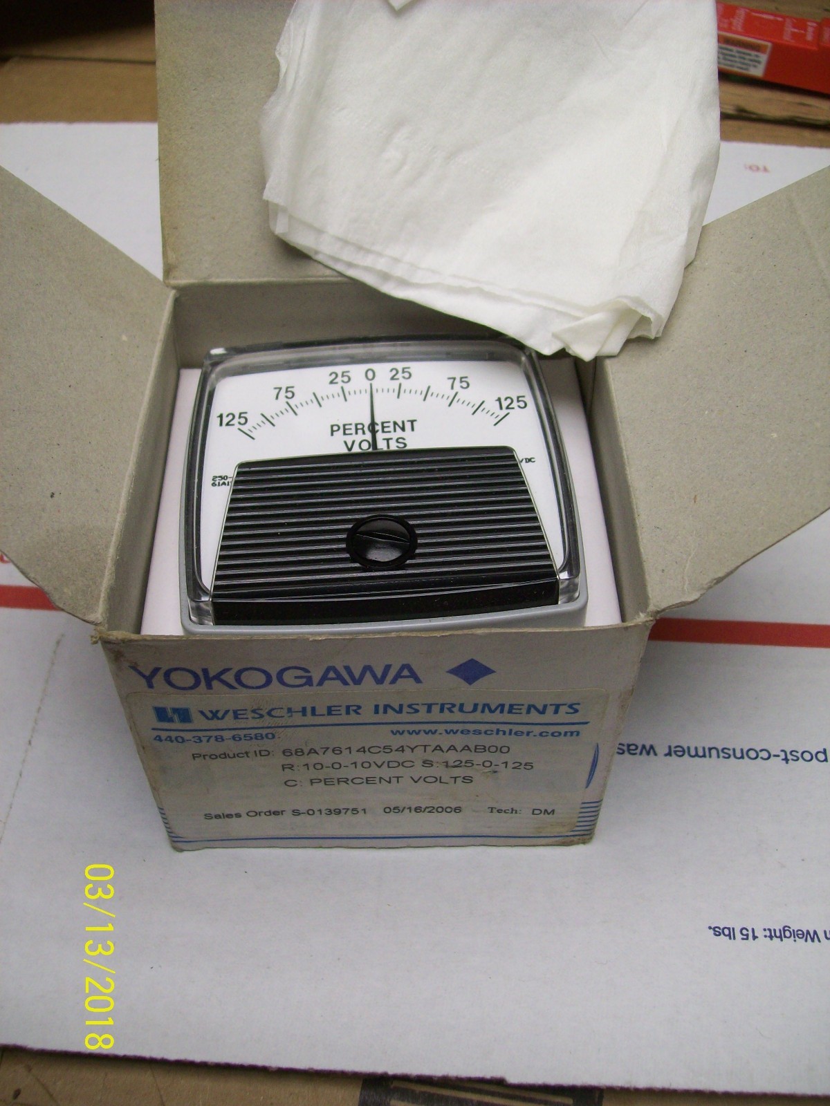 NEW YOKOGAWA PANEL METER 125-0-125 PERCENT VOLTS