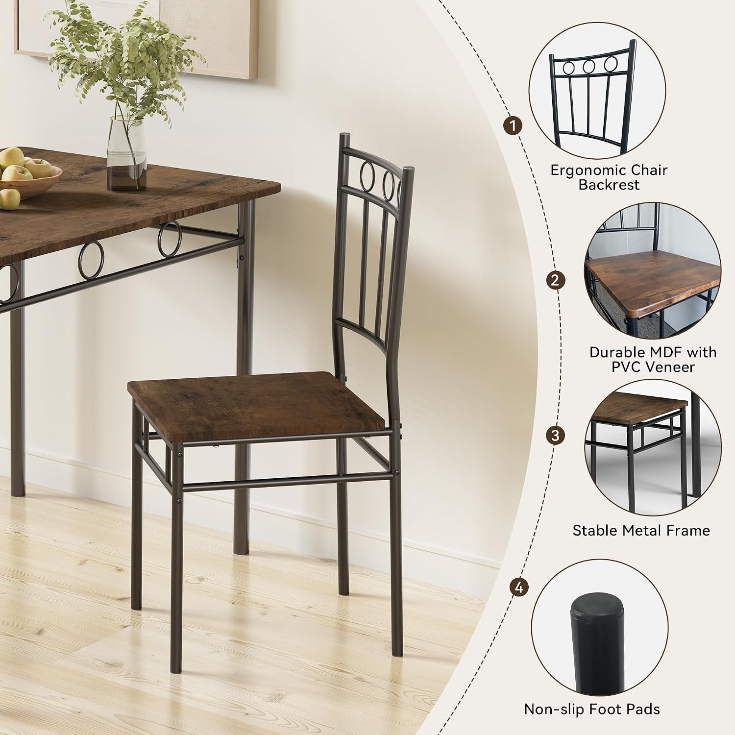 Dining Table Set for 4 5-Piece Kitchen Table and Chairs Rectangular Dining Room