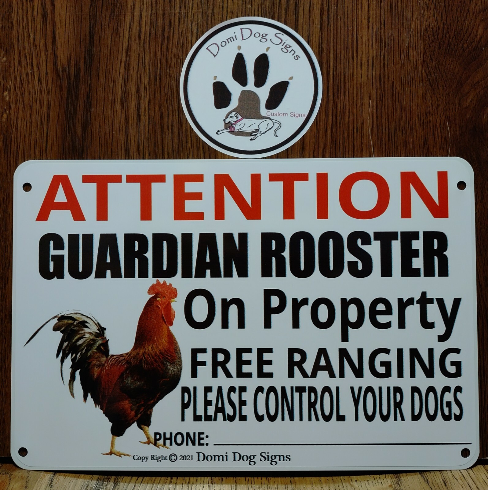 Metal / Aluminum Chickens Rooster sign 8"x12" Caution Warning Made in the USA
