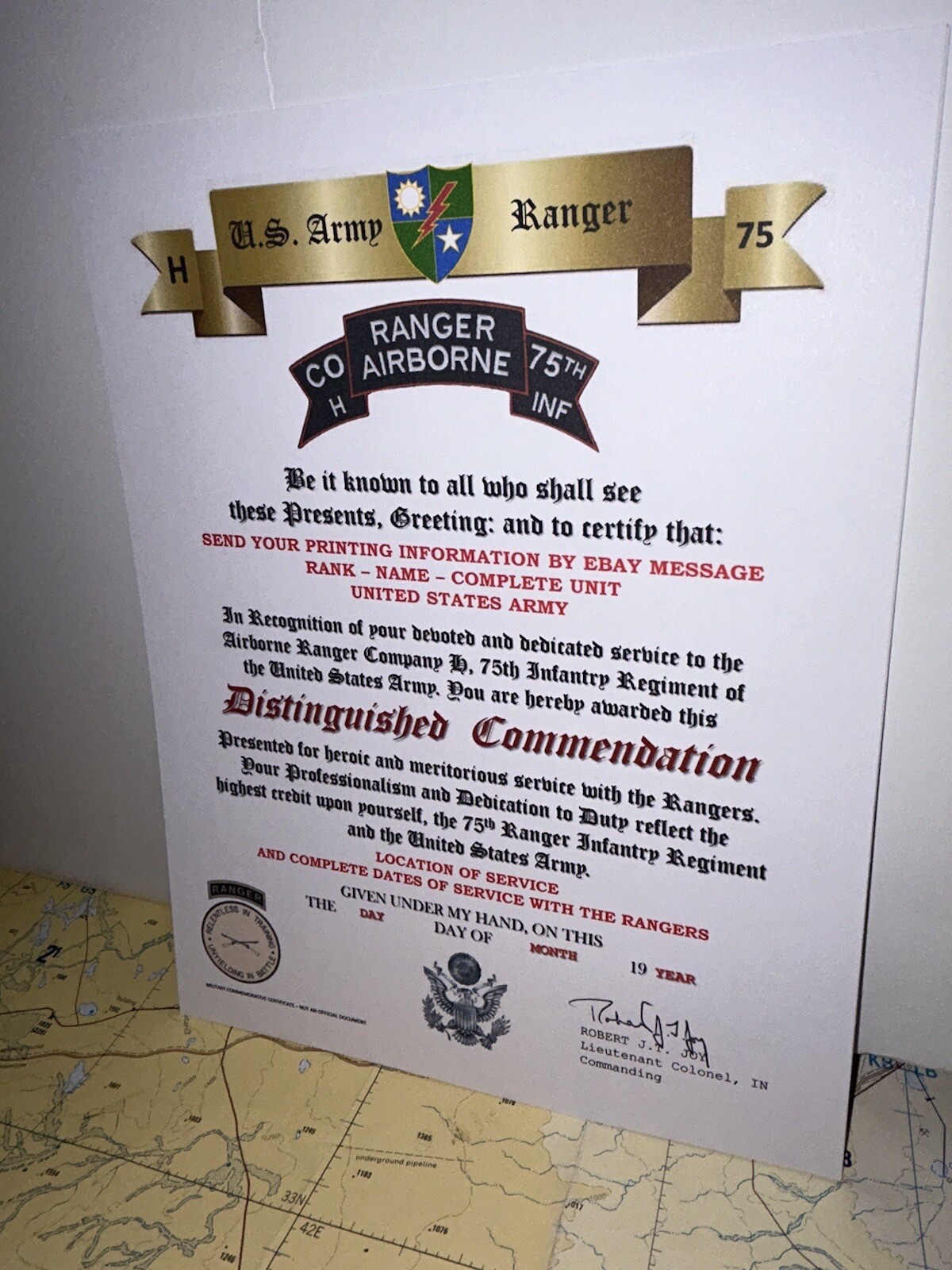 U.S. ARMY - H CO. 75TH INFANTRY RANGER REGIMENT / DISTINGUISHED COMMENDATION