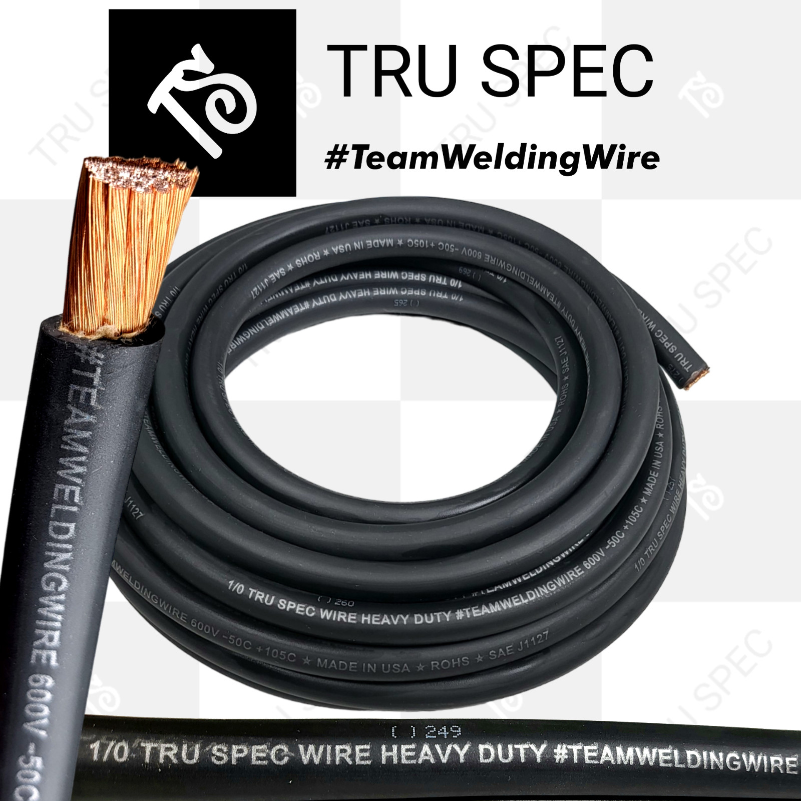 100 Feet 1/0 AWG Tru Spec #TeamWeldingWire Pure Copper Welding cable Wire BLACK