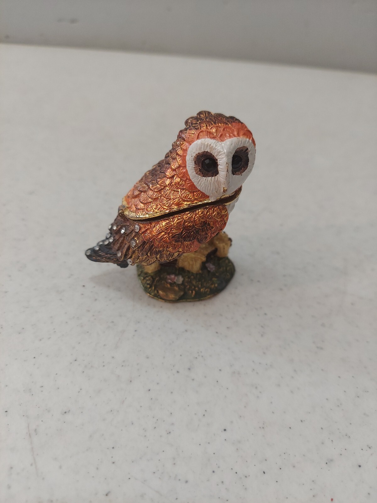 Barn Owl Jeweled  Trinket Box 3" Hinged