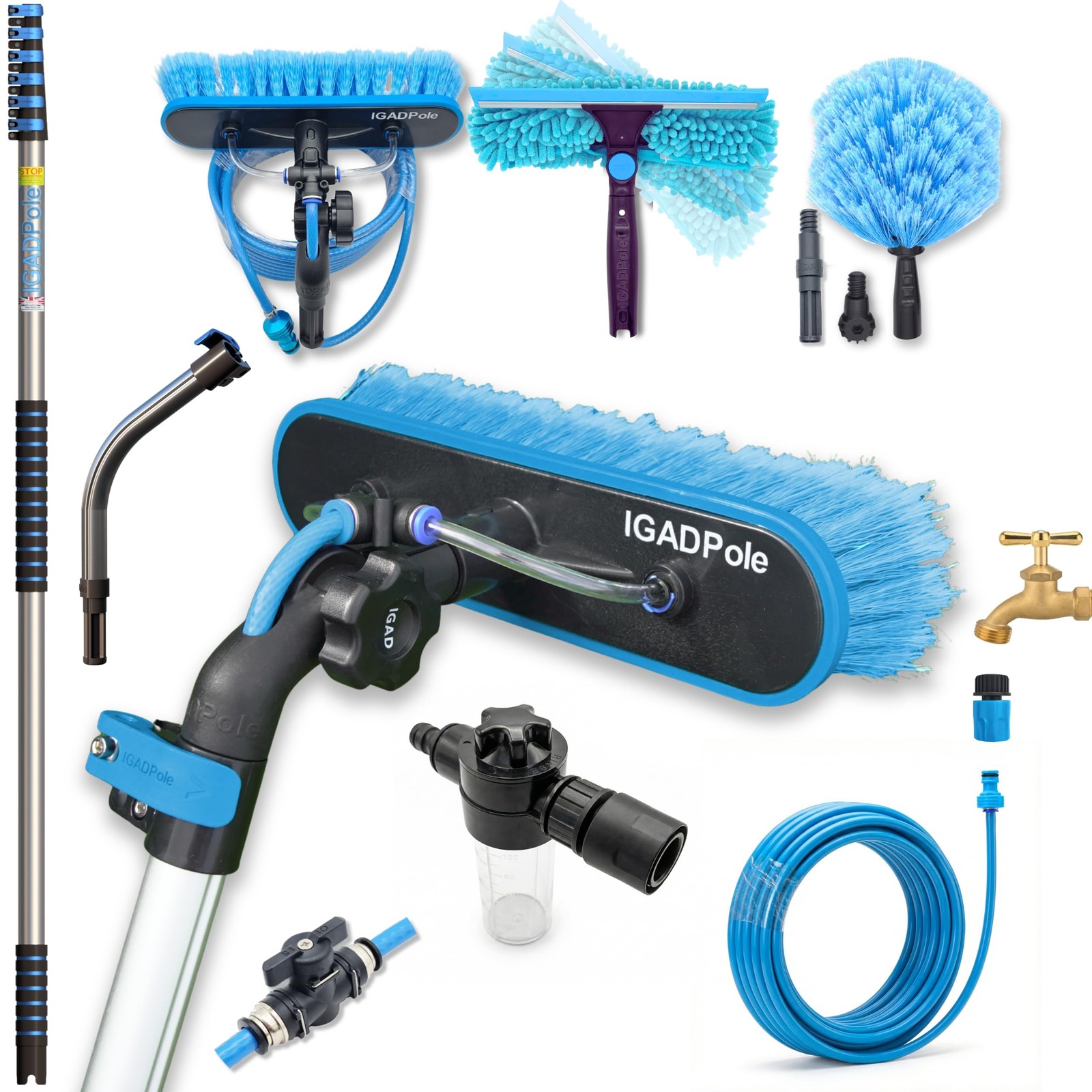 IGADPole 28 FT Water-Fed Washing Kit with Soap-Dispenser, 28 Pole, Blue