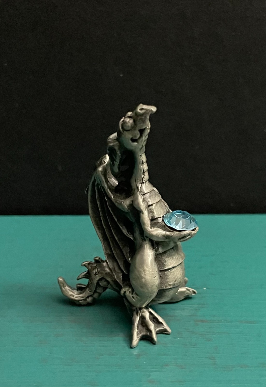 Hudson Pewter Dragon Wyvern Wings Blue Aqua Crystal Prism Art Figurine LOTR GOT