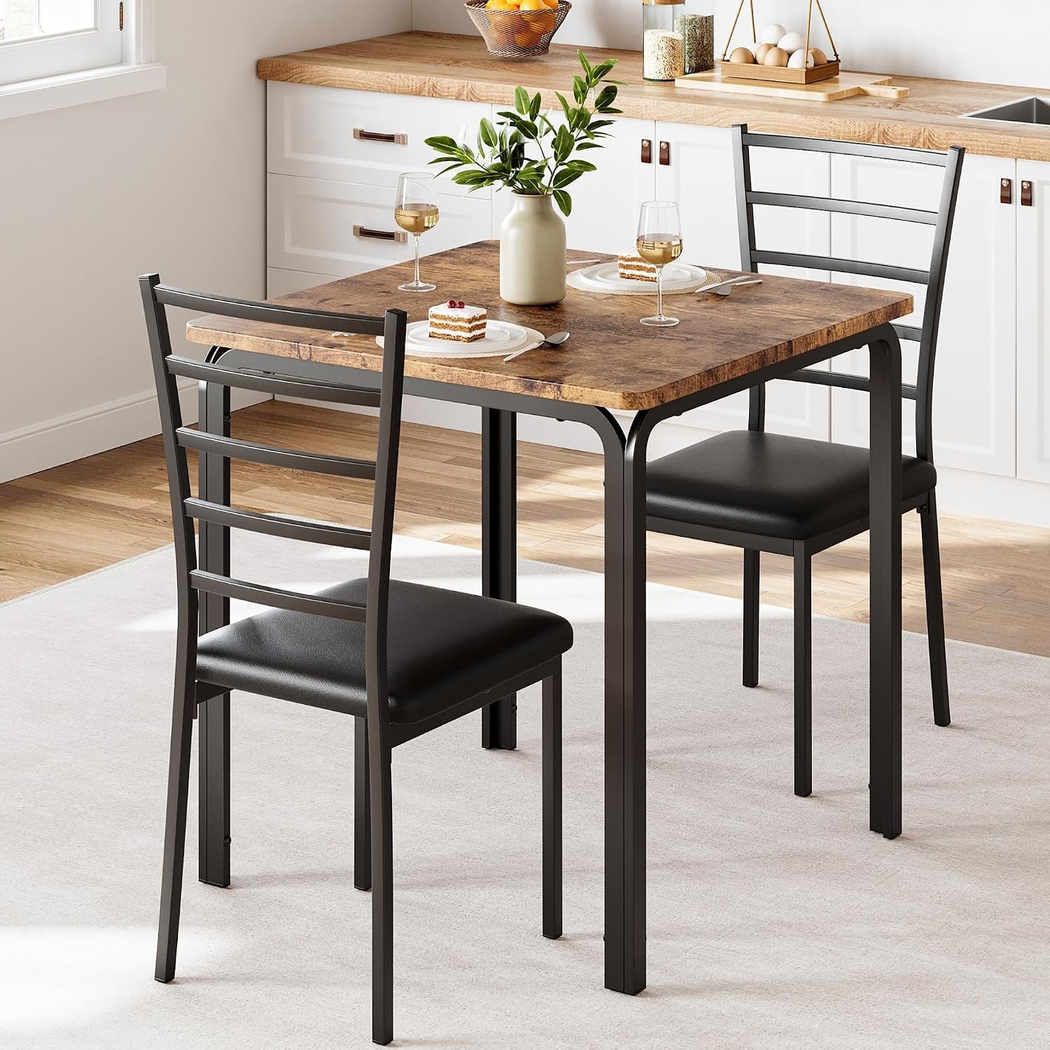 3-Piece Kitchen Dining Room Table Chair Set for Small Space Indoor Modern