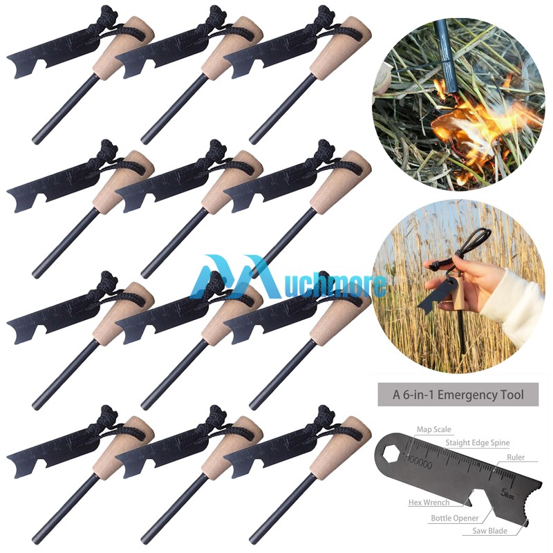 lot Waterproof FERRO ROD Fire Starter Survival Striker Flint+Emergency Paracord