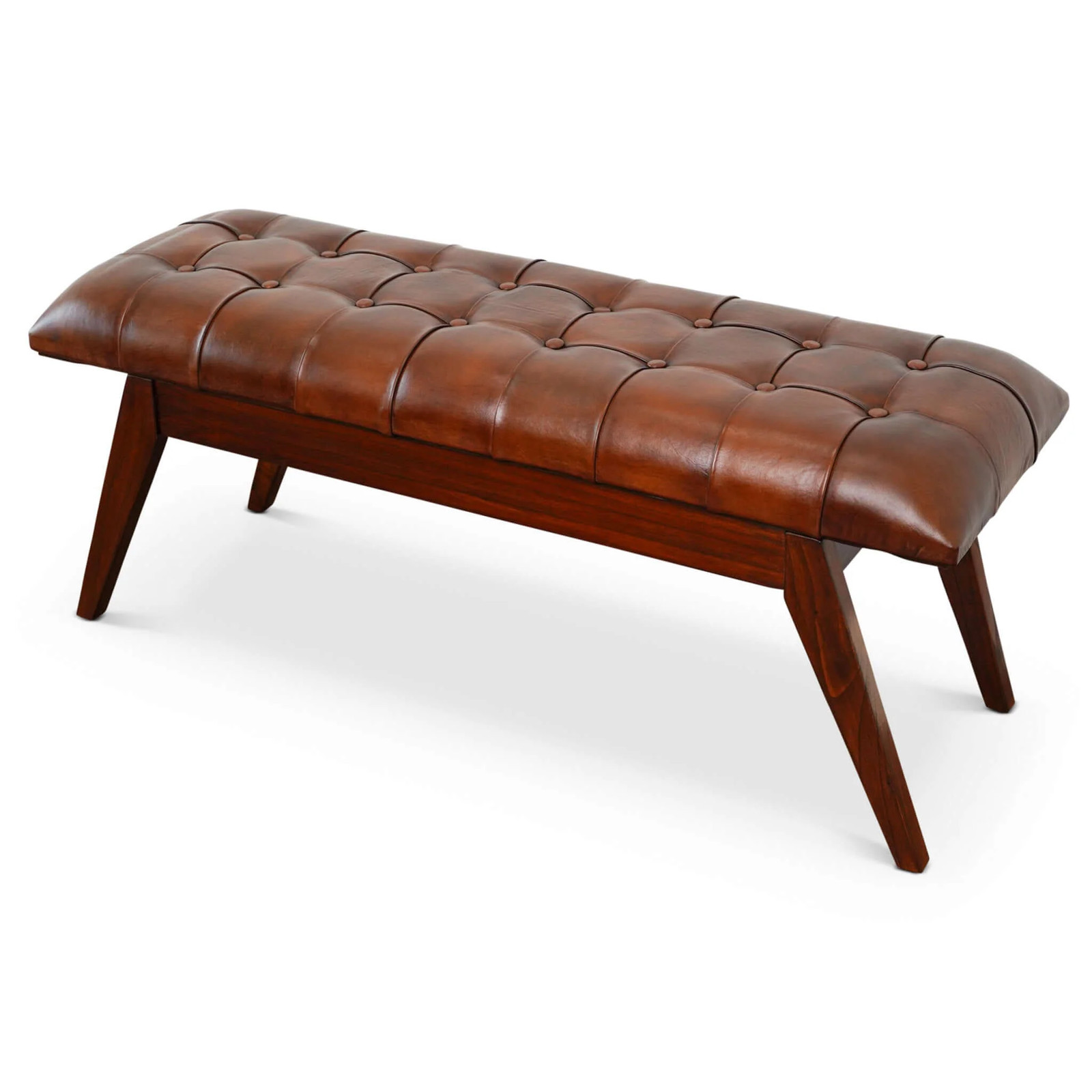 Maja Mid-Century Modern Tan Leather Bench